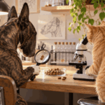 Bullterrier und rote Katze untersuchen Ist Trockenfutter für Hund und Katze ungesund? Bullterrier und rote Katze untersuchen Trockenfutter.