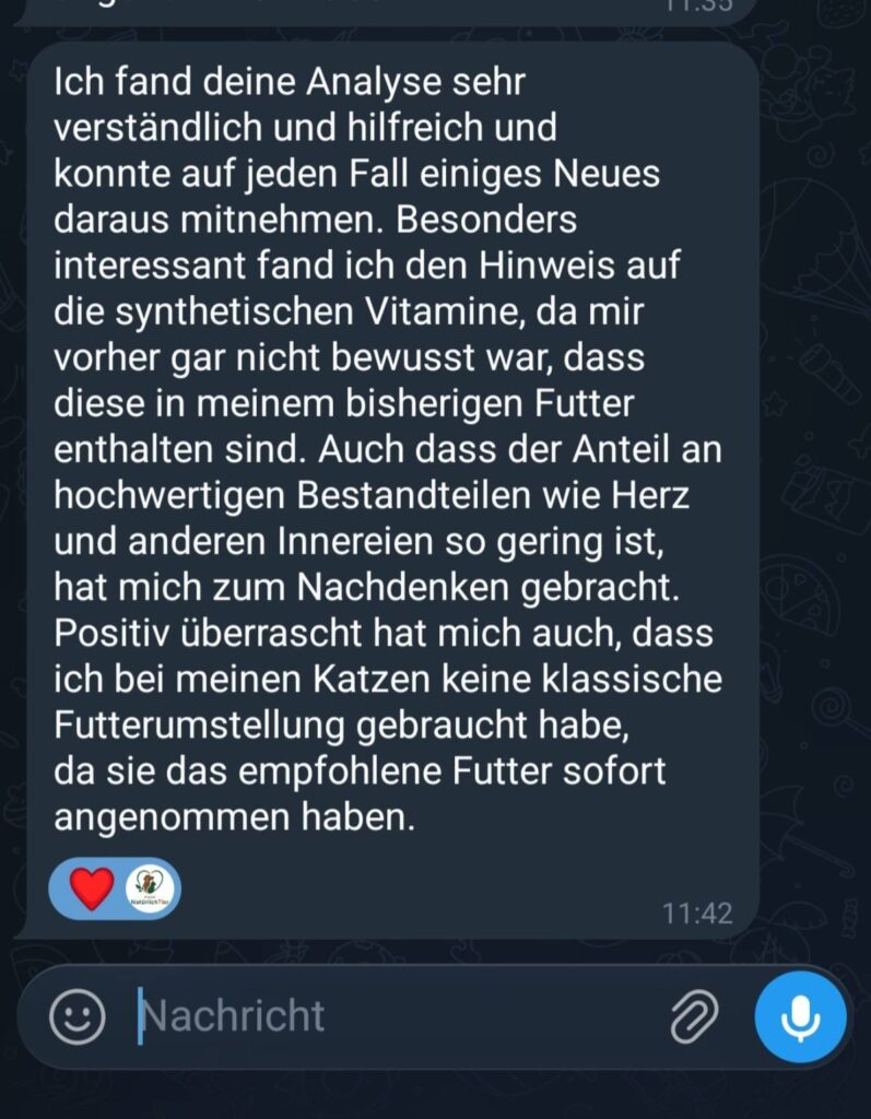 Screenshot von einer Bewertung aus Telegram