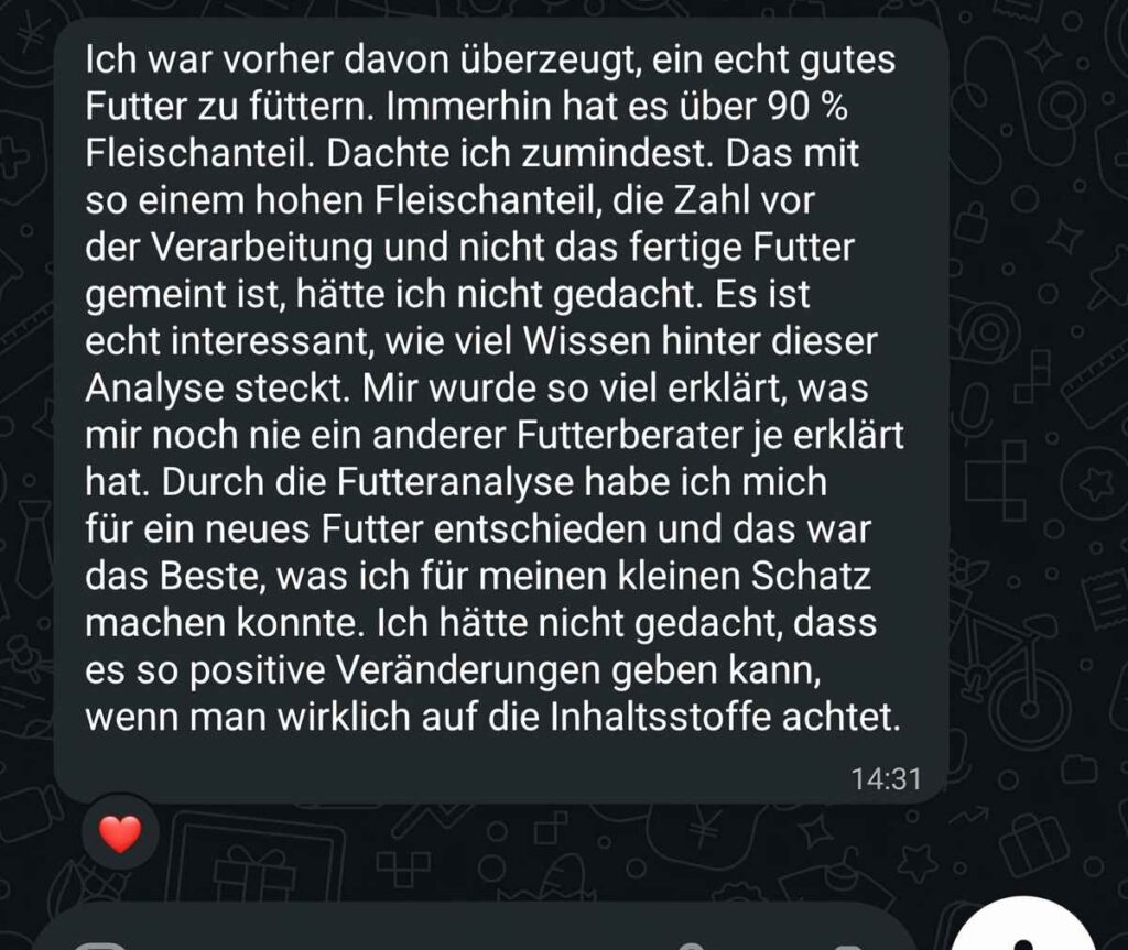 Kundenbewertung meiner Futteranalyse